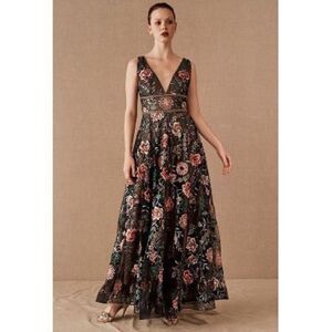 BHLDN Black Floral Embroidered Maxi Dress